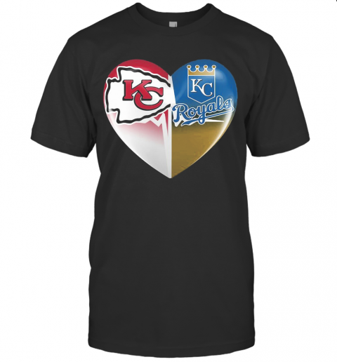 Kansas City Chiefs And Kansas City Royals Heart Heartbeat T Shirt