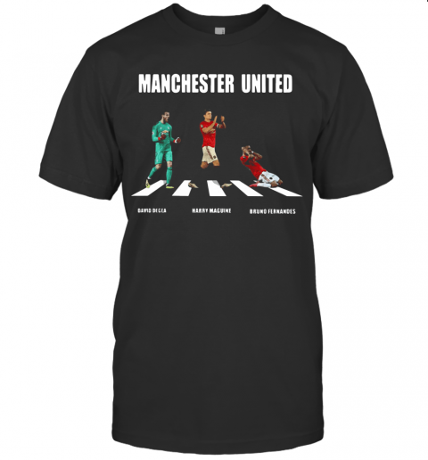 Manchester United Player Abbey Road David Degea Bruno Fernandes T Shirt