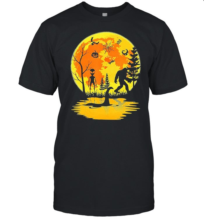 Bigfoot With Alien Loch Ness Monster Halloween T shirt