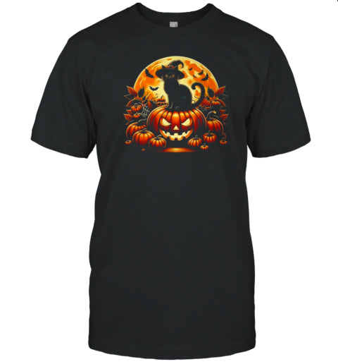Black Cat On Pumpkin Scary Halloween Black Cat Costume T Shirt