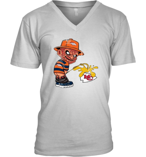 Denver Broncos Freddy Krueger Piss On Kansas City Chiefs V Neck T Shirt