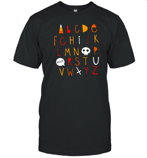 Cartoon Halloween Vibes Alphabet Teacher T Shirt