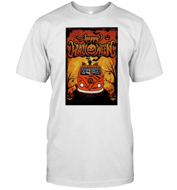 Cat hippie car happy Halloween shirt