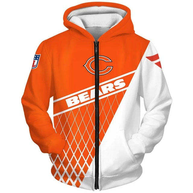Chicago Bears Zip Up Hoodies 3D Long Sleeve