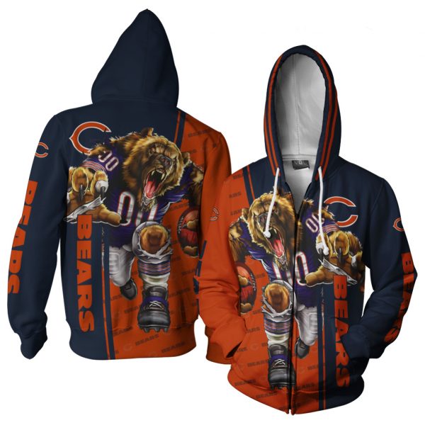 Chicago Bears Zip Up Hoodies Mascot 3D Ultra Cool For Men