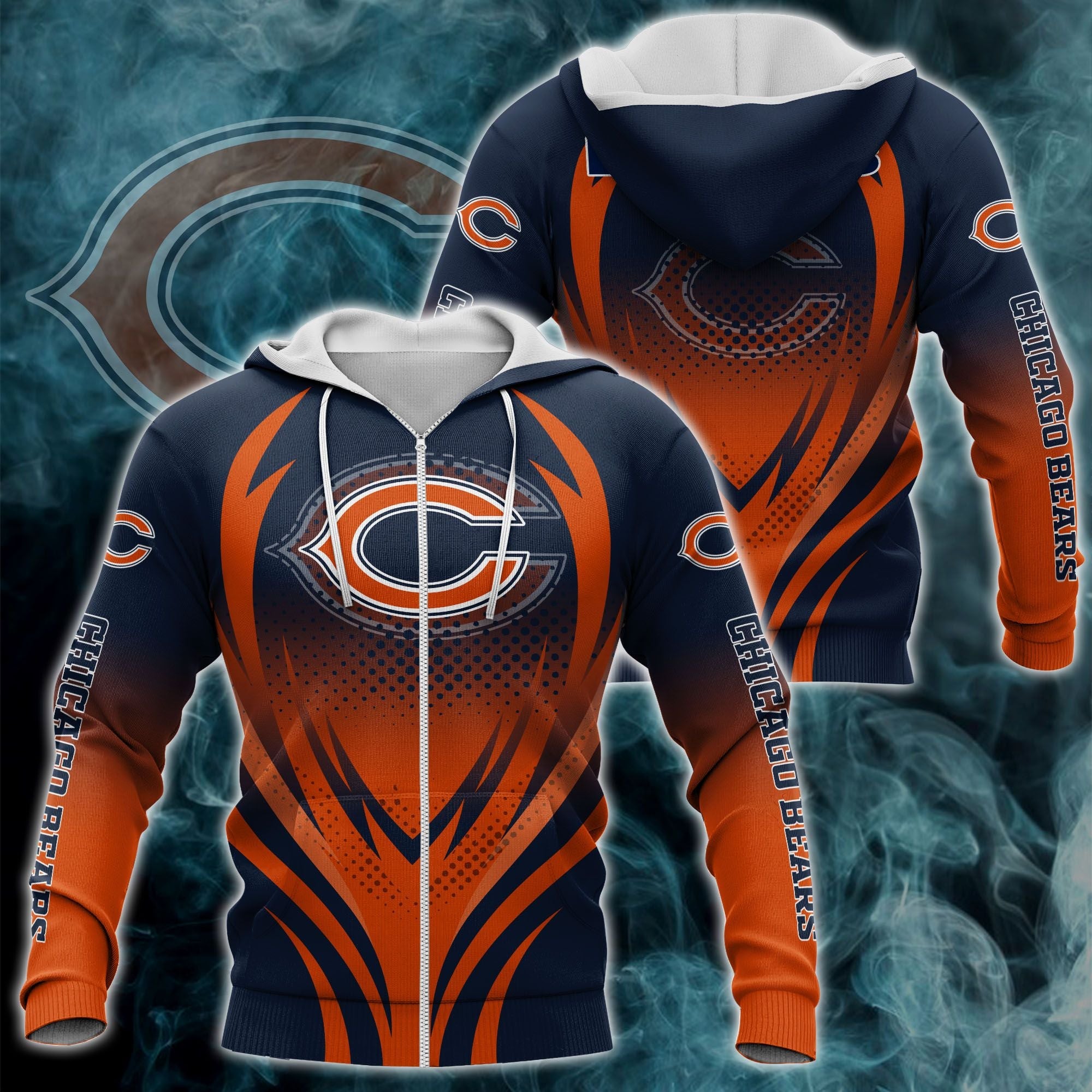 Chicago Bears Zipper Hoodie 3D Print H04Fs Nfl Printed
