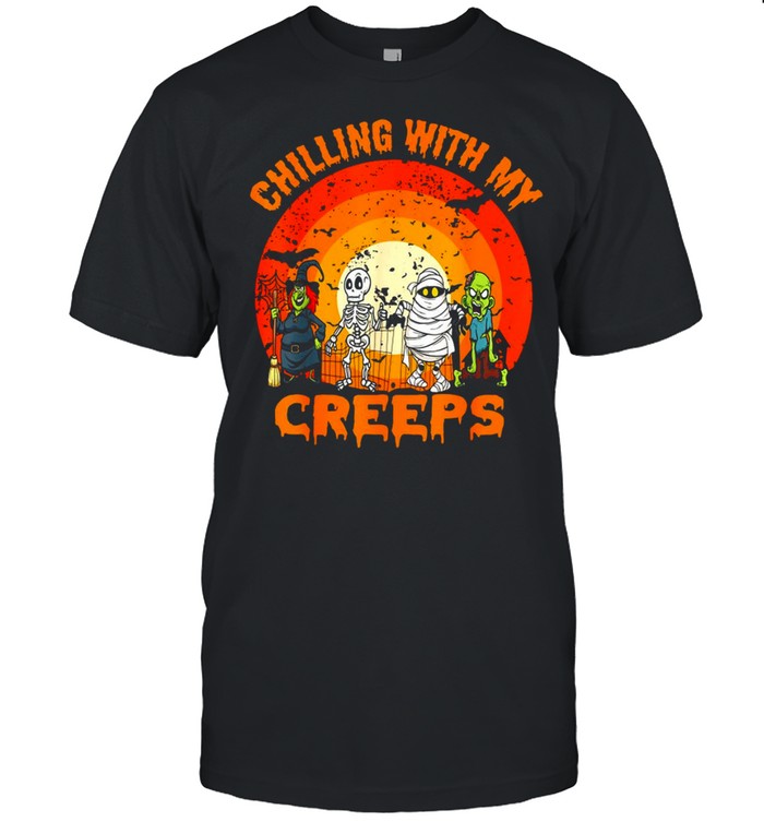 Chillin With My Creeps Halloween Humorous Sunset T shirt