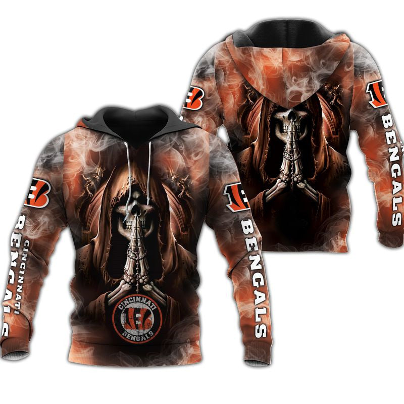 Cincinnati Bengals Skull Hoodies Background Smoke For Men