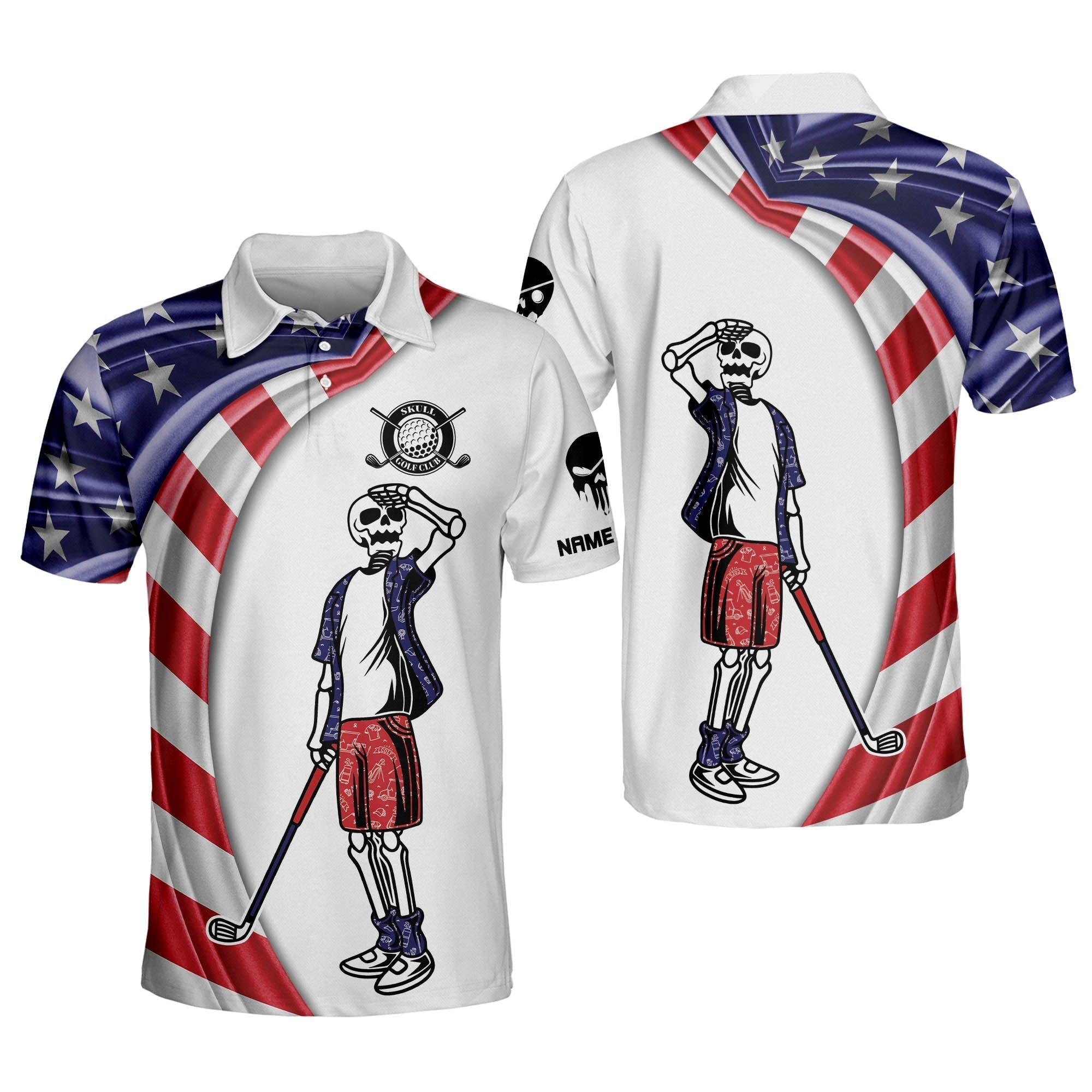 Custom Name Skull Crazy Polo Golf Shirts For Dad Gifts