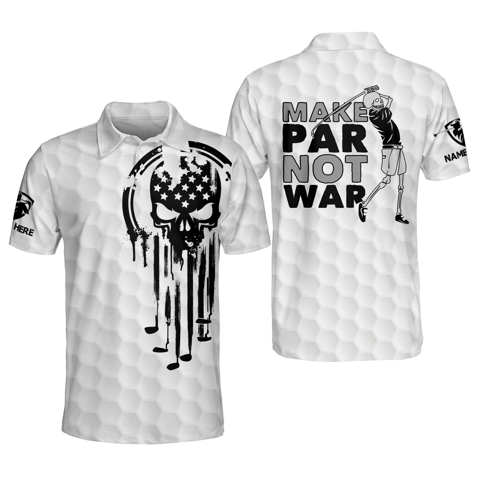 Custom Name Skull Make Par Not War Mens Golf Polo For Dad