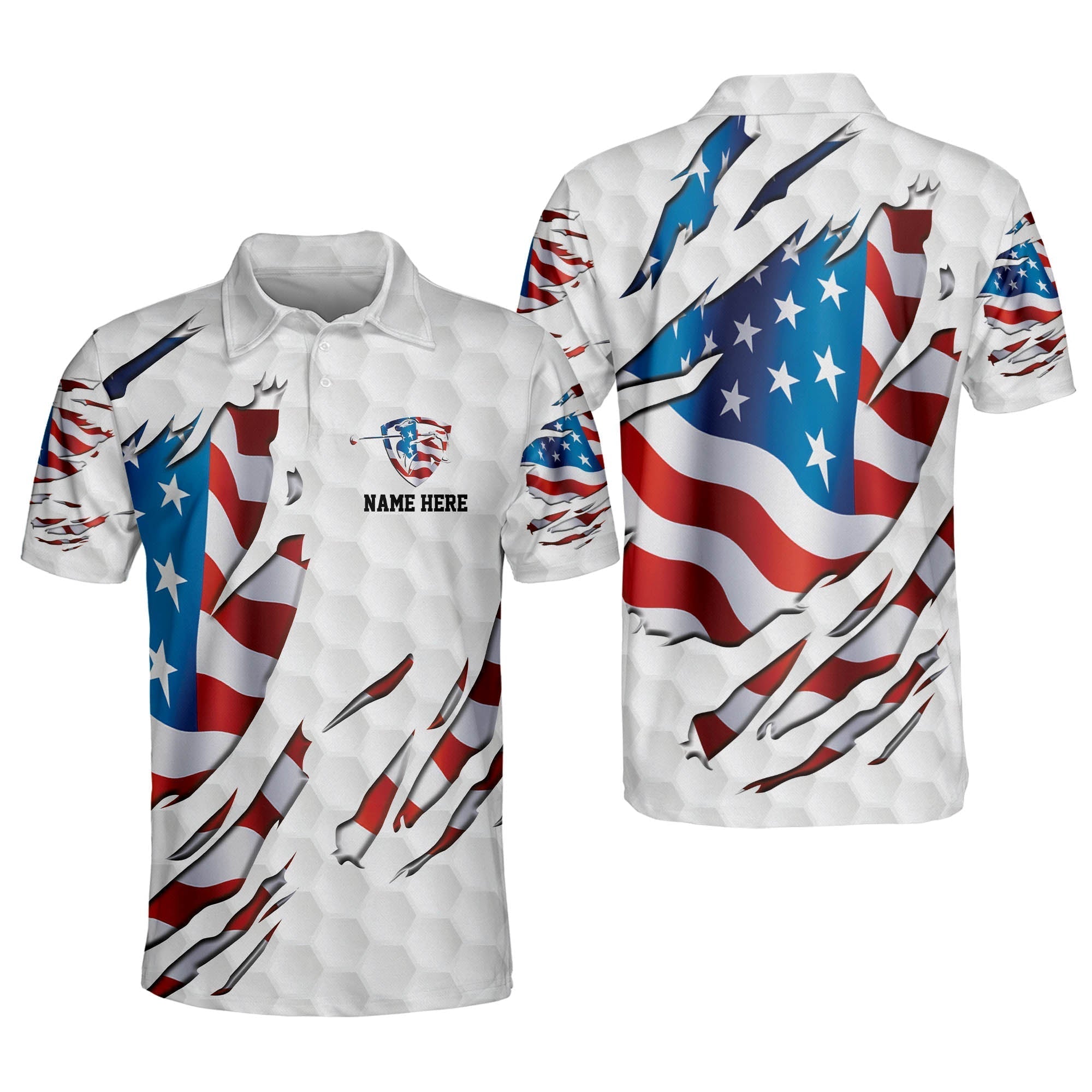 Custom Patriotic America Flag Polo Golf Shirts Men Gifts For Dad