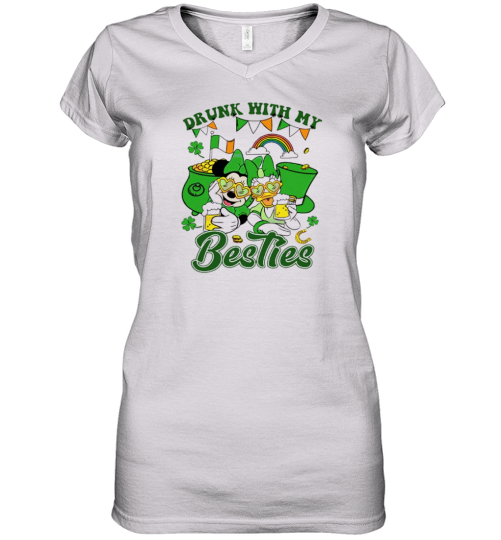 Drunk With My Besties Patricks Day Womens V Neck T Shirt