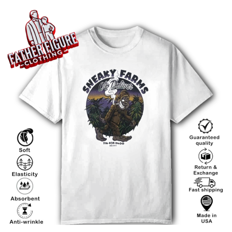Bigfoot Smoking Sneaky Farms We Deliver T Shirt