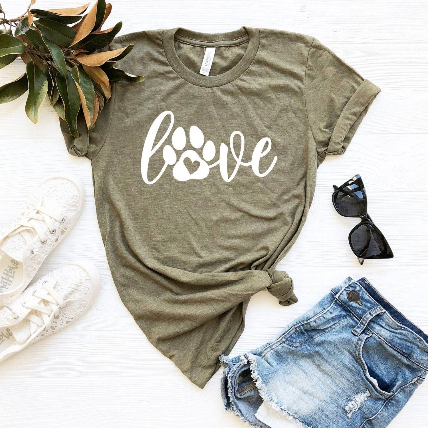 Love Paw Shirt, Dog Lover T-Shirt, Love Sign with Paw Shirt, Paw Shirt, Dog Sister Shirt, Custom Dog Shirt