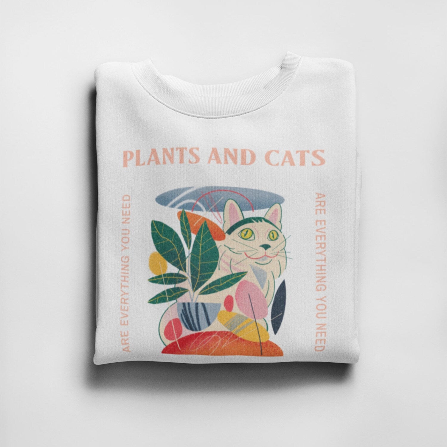 Abstract Colourful Cat Drawing T shirt / Pastel Colour Cat T shirt / Pastel Drawing / Plants And Cats / %100 Premium Cotton - Unisex