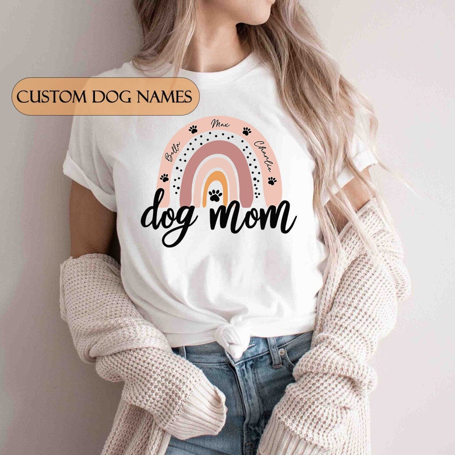 Custom Dog Mom T Shirt, Mother's Day Gift, Dog Mom Shirt With Names, Dog Mama Shirt, Gift For Dog Lover, Cute Rainbow Dog Owner Tshirt