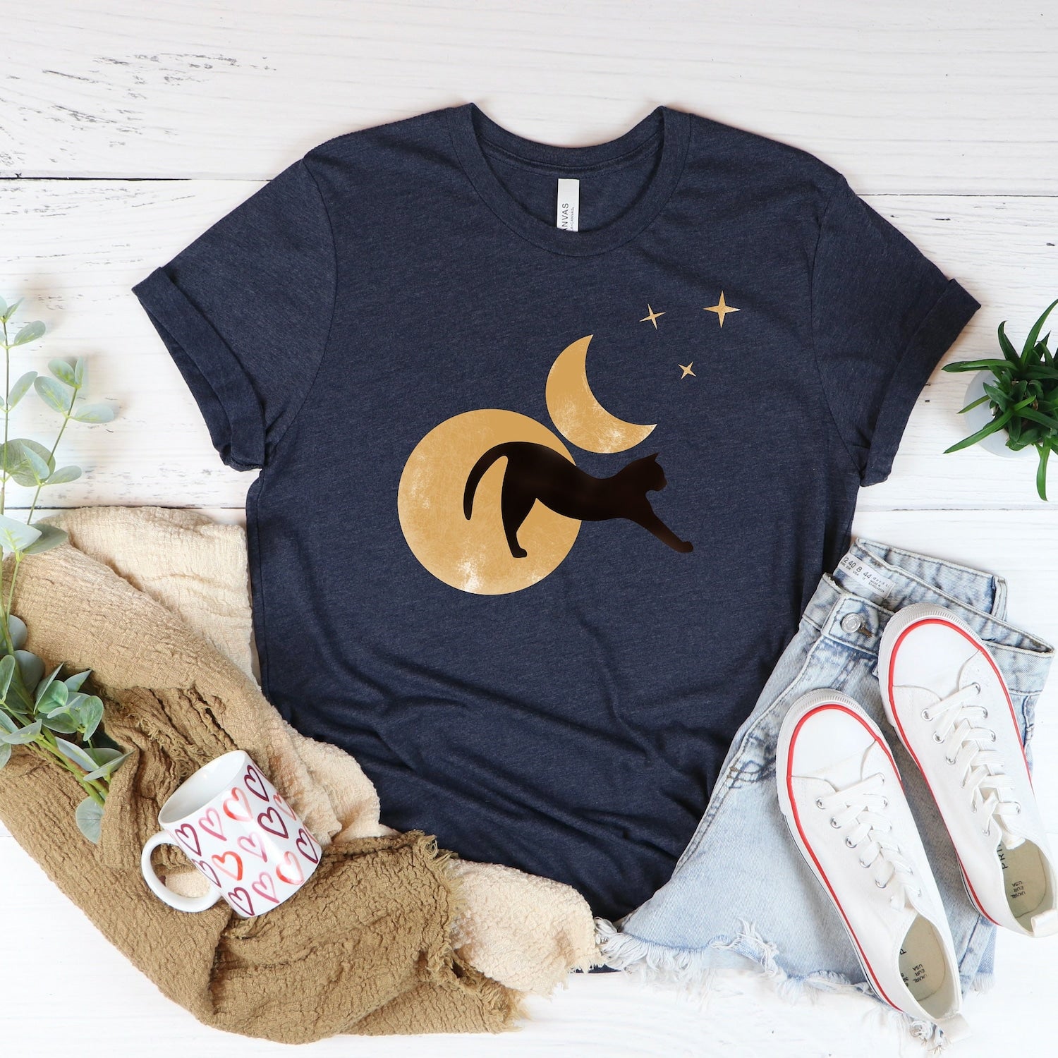 Cat Moon T-Shirt: Celestial Cat Lover Gift