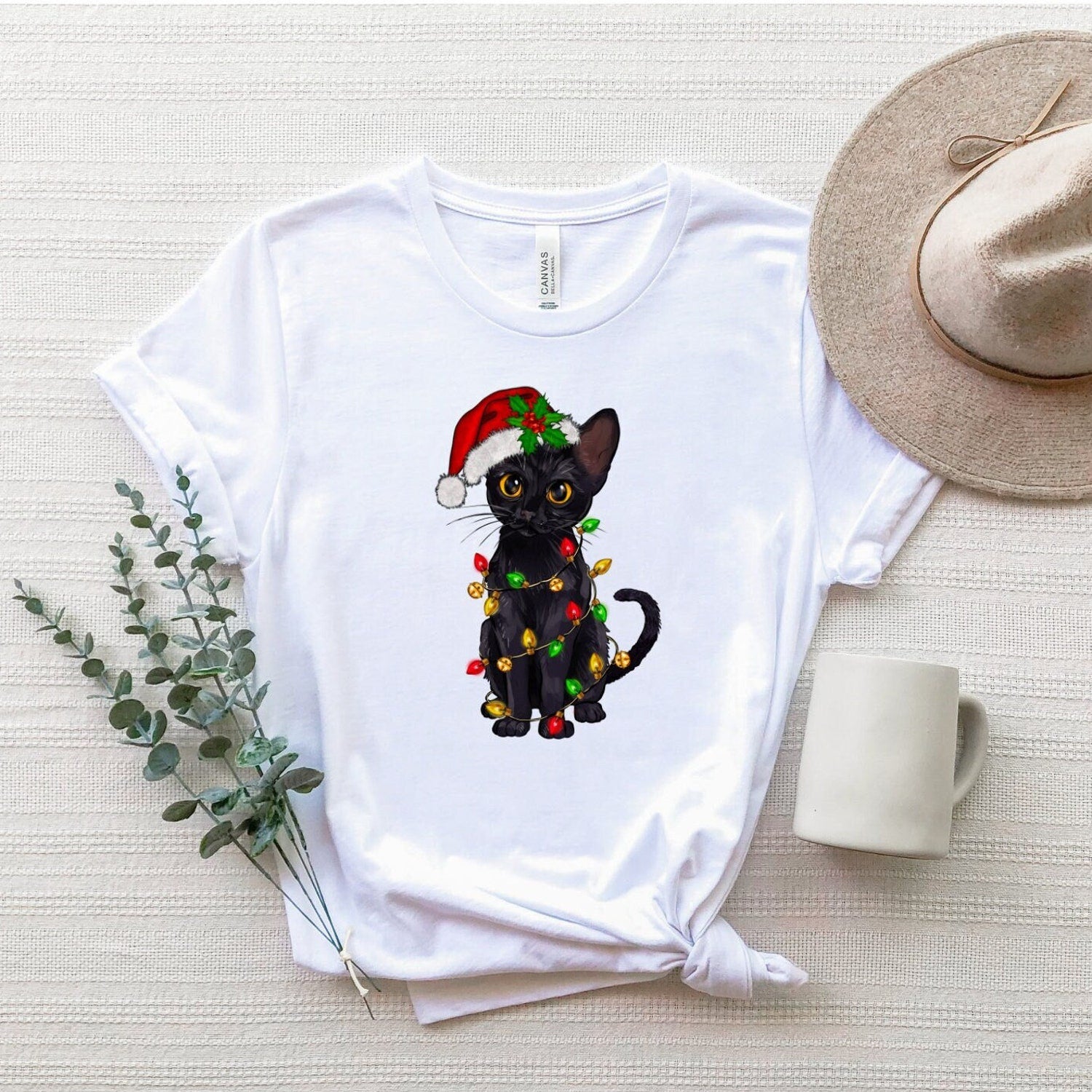 Christmas Black Cat Lights Shirt, Christmas Cat T-Shirt, Kitten Christmas Shirt, Xmas Cat Lover Tee, Meowy Christmas Shirt, Merry Cats Shirt