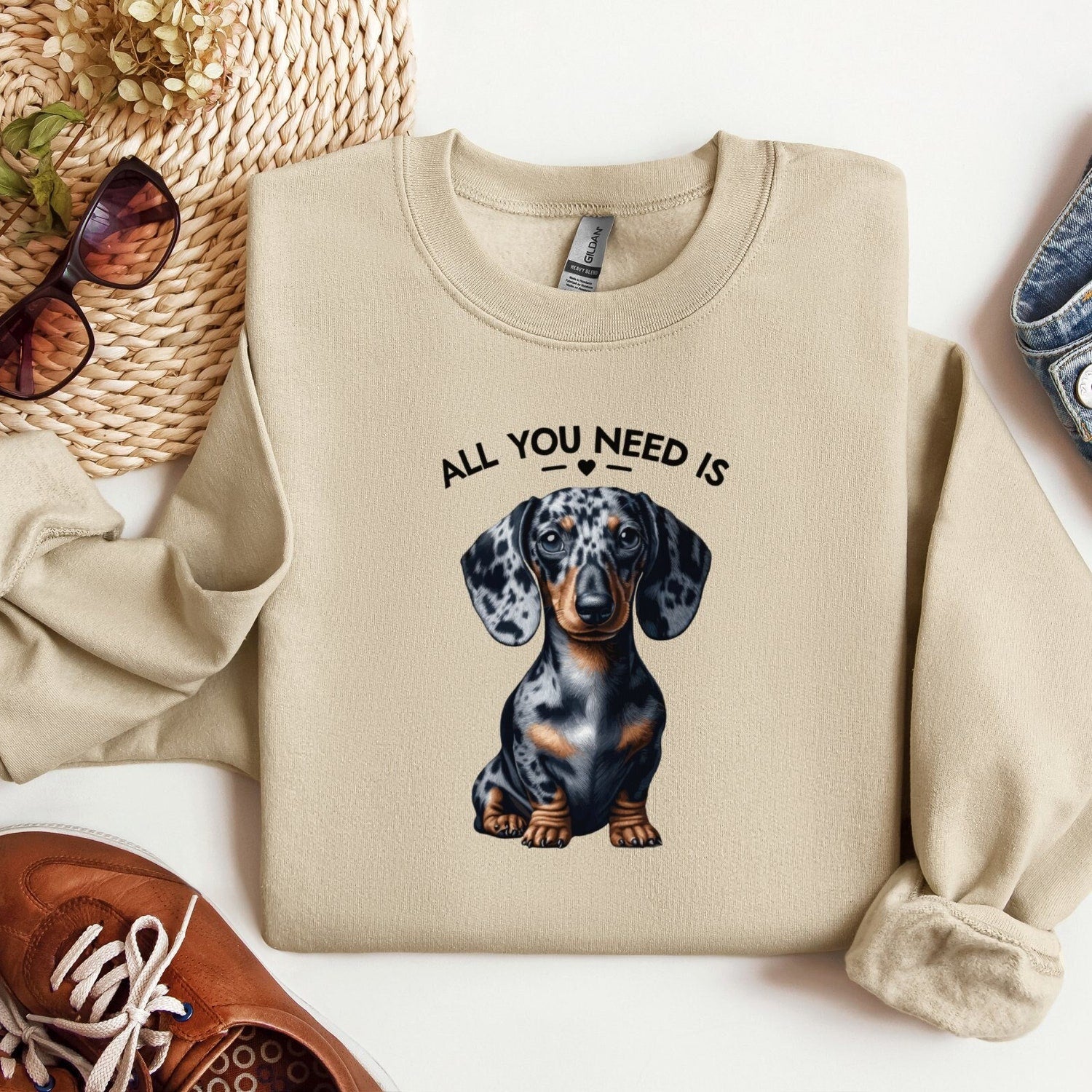 Adorable Dachshund Sweatshirt, Gift for Dog Lovers, Cute Doxie T-Shirt, Dog Mom T-Shirt, Dachshund Dad Tee, Cozy Wiener Dog Sweater