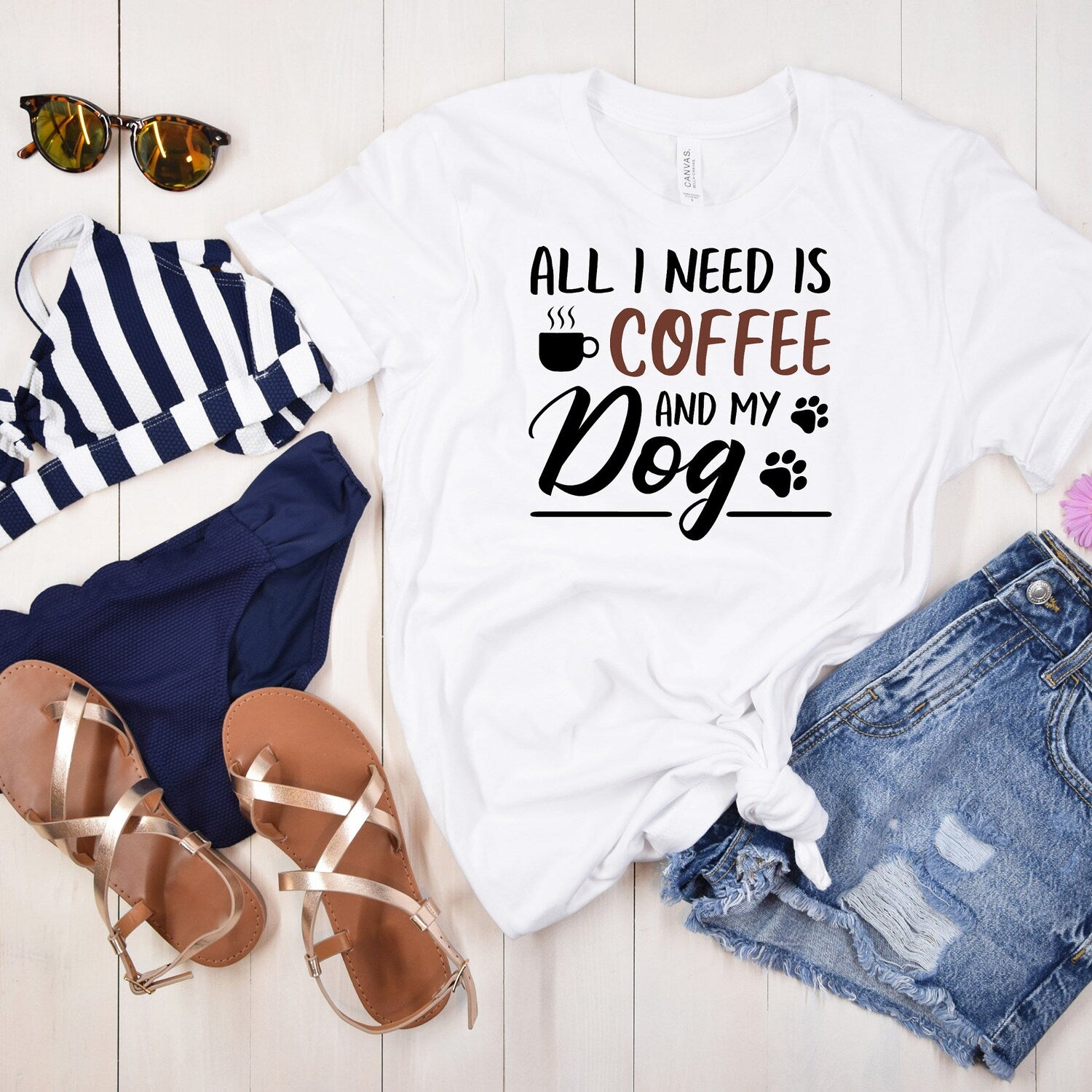 All I Need is Coffee and My Dog T-shirt, Dog Mom T-shirt for Women, Dog Lover Gift, Womens Dog Owner Shirt, Groovy Coffee and Dog Shirt