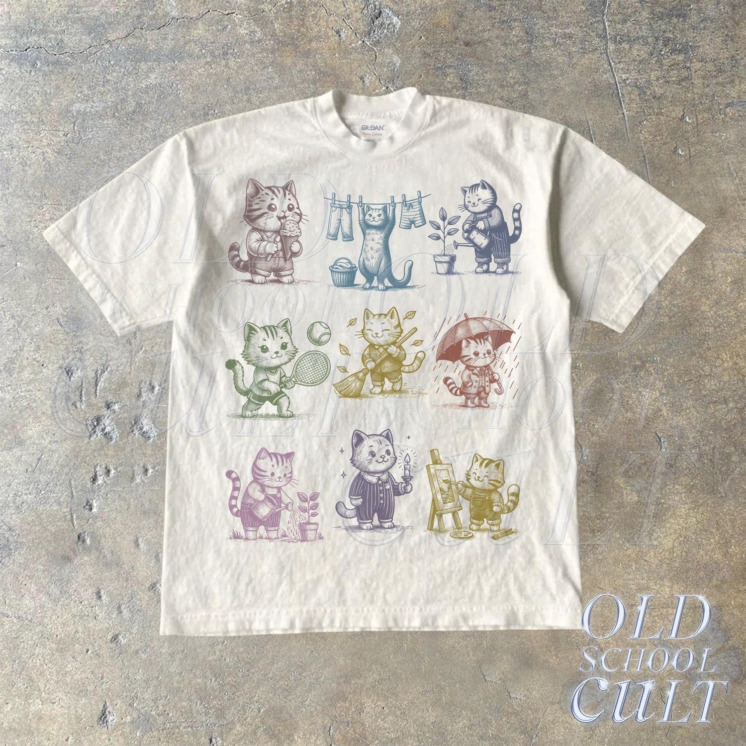 Cat 90s Tattoo Vintage Tshirt, Retro Kitten Cute Shirt, Cat Lovers Gift, Cats Playing Unisex Relaxed Adult Graphic Tee, Funny Weird Gifts