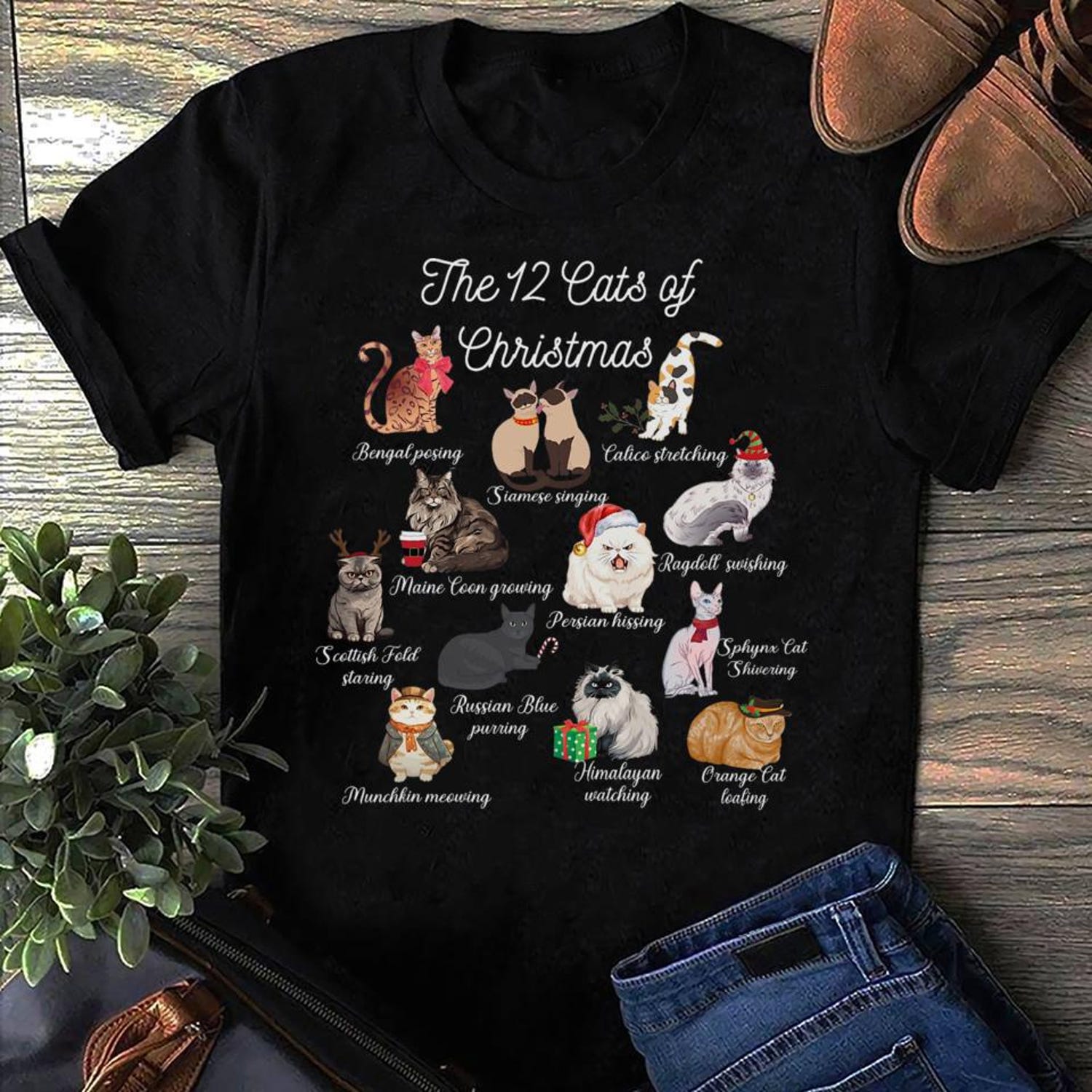 12 Cats of Christmas T-Shirt | Funny Cat Lover Holiday Gift Tee | Festive Feline Graphic
