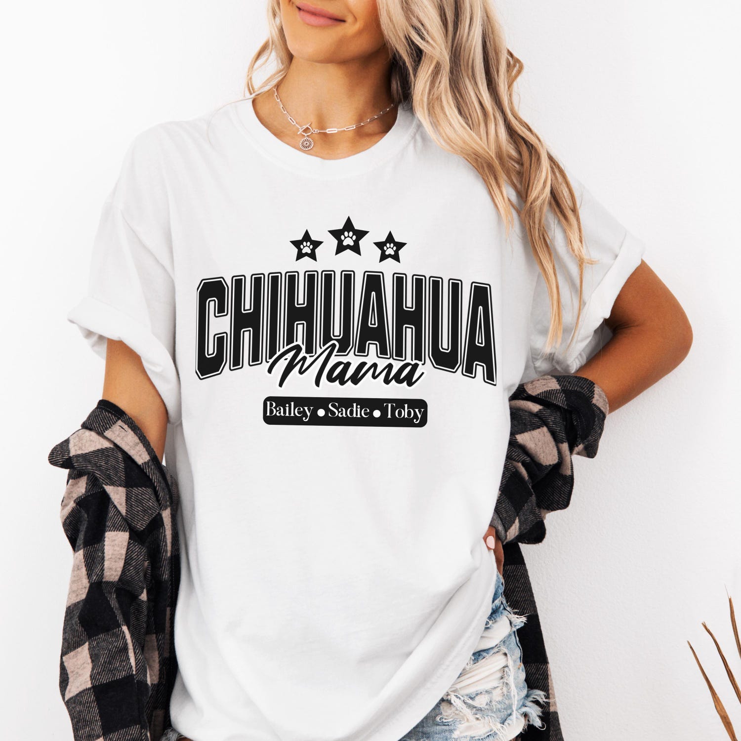 Custom Chihuahua Mama T-Shirt, Comfort Colors Varsity Collegiate Shirt, Personalized Dog Mama Tee, Dog Lover Gift, Mother Day, Gift for Mom