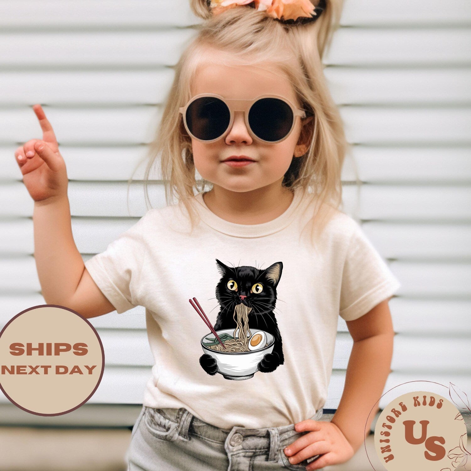 Cute Noodle Cat Toddler T-Shirt, Cat Kids Shirt, Cat Lover Shirt, Cat Eating Noodles Shirt, Cat Owner Gift