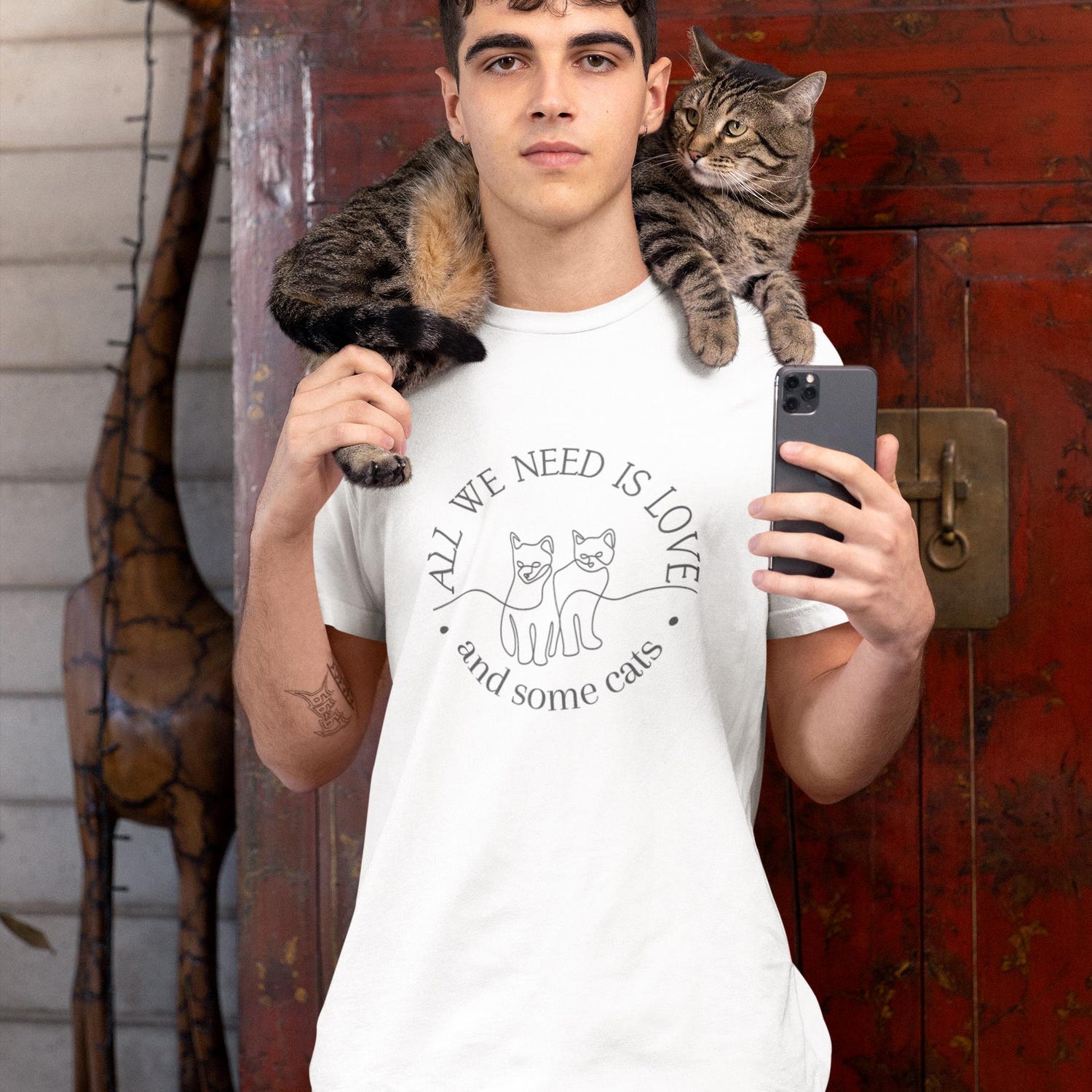 All We Need is Love and Cats Bella Canvas Tee | Minimalist Unisex Cat Shirt | Cute Kitty Graphic Gift