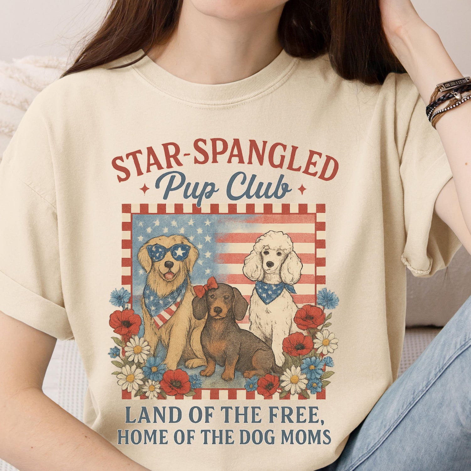 4th of July Dog Mom T Shirt, Funny Dog Shirt for Patriot, Independence Day T Shirt, Retro America Patriotic Dogs Shirt, gift for dog lovers