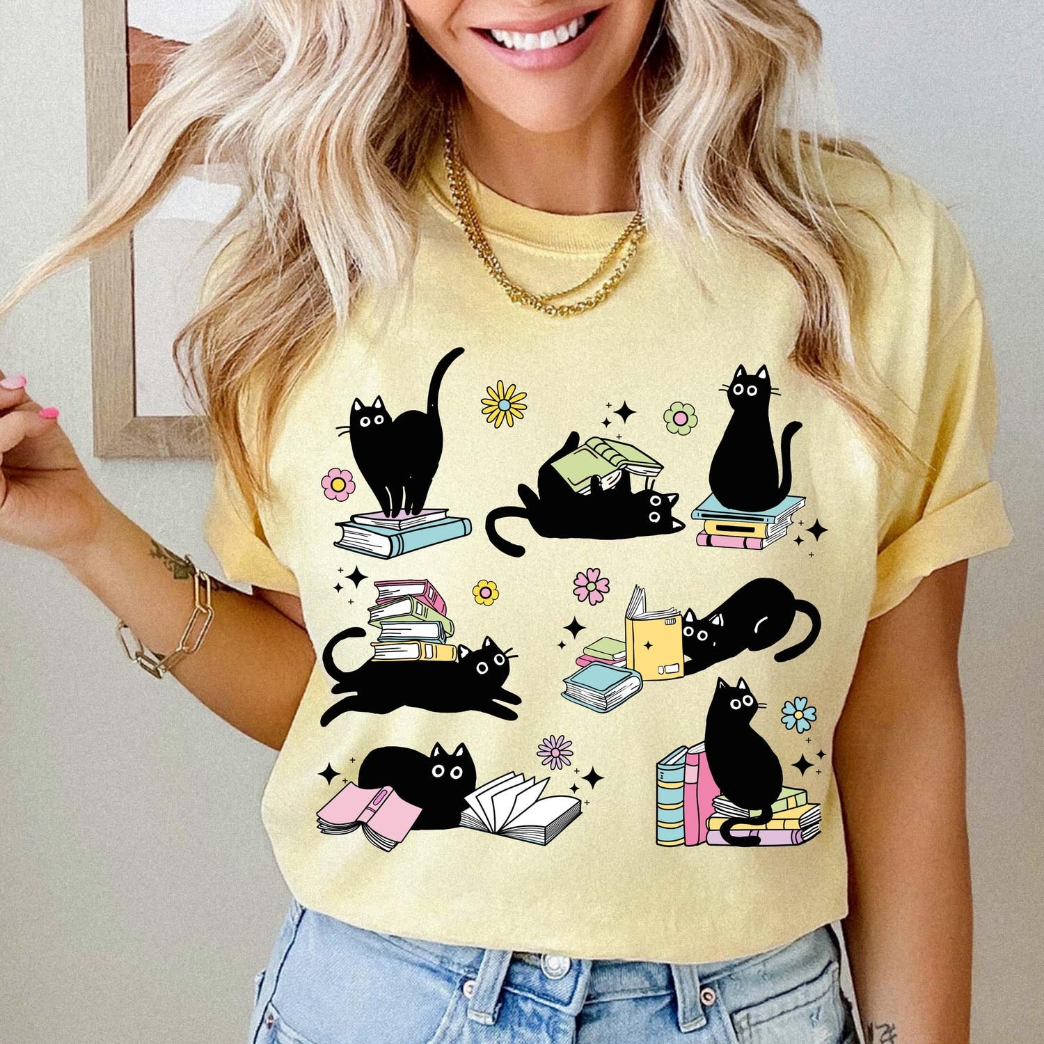 Cats And Books Comfort ColorsÂ® Shirt | Cats Reading TShirt | Cat Lover Shirt | Book Lover Bookworm Shirt | Gift For Cat Book Lover Tee Shirt