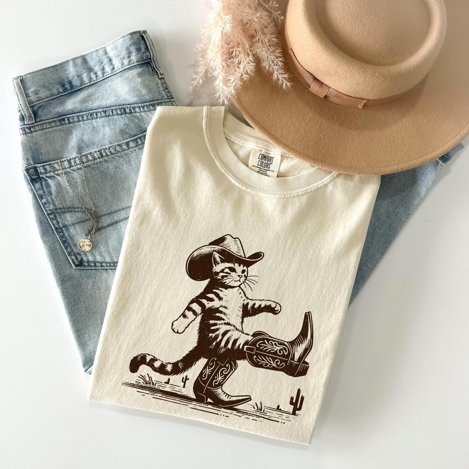 Comfort Colors Western Cat Shirt: Funny Cowboy Kitty Tee