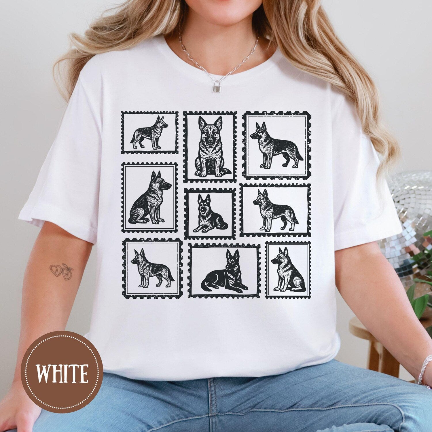 German Shepherd Dog Linocut Graphic Postage Stamp Comfort ColorsÂ® Shirt, Dog Mom T-Shirt, Shepherd Dog Mom T-Shirt,Gift for Dog Lover Person