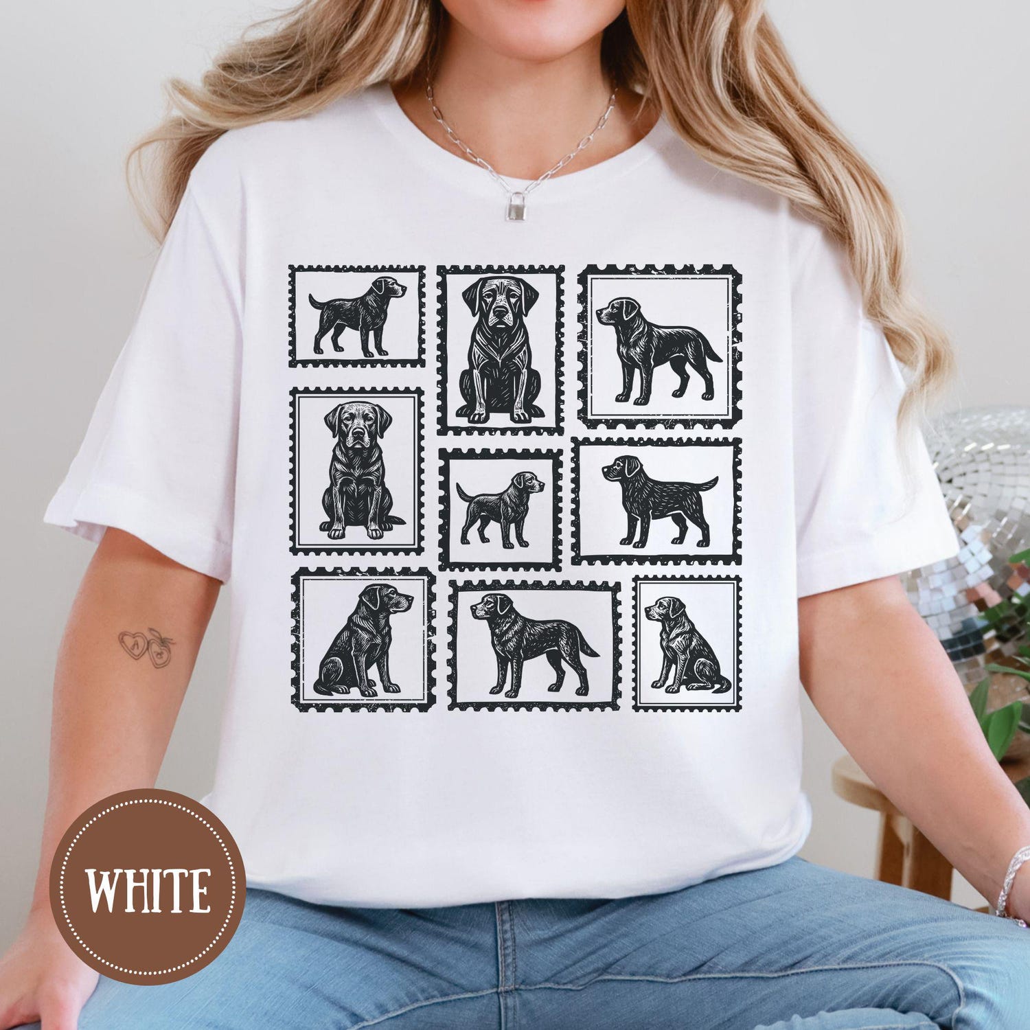 Labrador Retriever Dog Linocut Graphic Postage Stamp Comfort ColorsÂ® Shirt, Dog Mom T-Shirt, Lab Dog Mom T-Shirt, Gift for Dog Lover Person