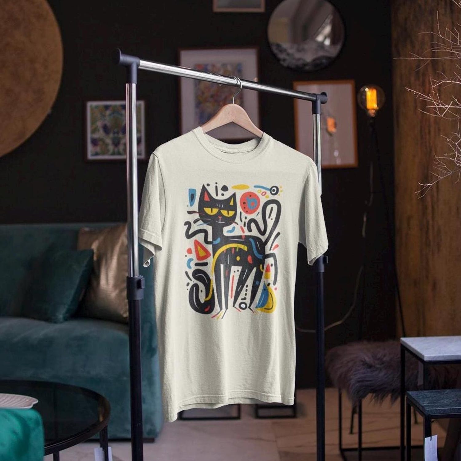 Artful Cat Shirt Keith Haring Inspired Tee - Vibrant Minimalist Cat Art for Lovers