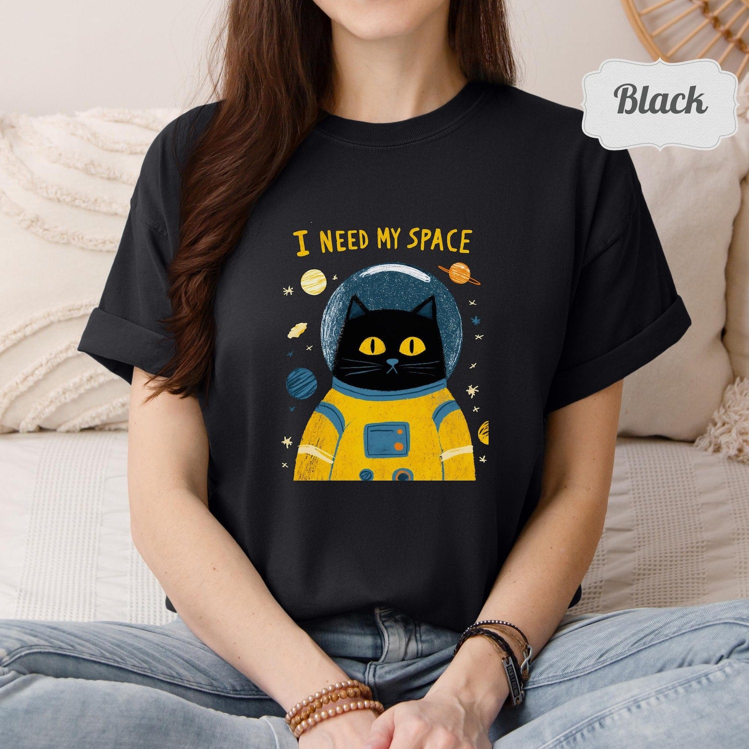 Astronaut Need my Space Cat Lover T-Shirt: Funny Retro interstelar Graphic Tee