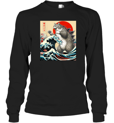 Catzilla Cat Japanese Art Funny Cat Gifts Long Sleeve T Shirt