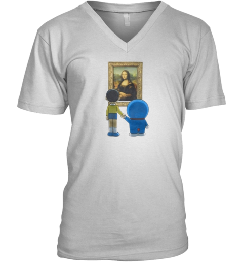 Doraemon Meets The Louvre V Neck T Shirt