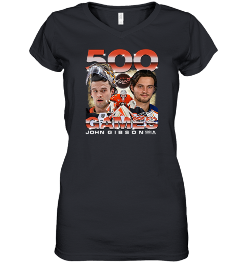 Anaheim Ducks John Gibson 500 Games Women039S V Neck T Shirt