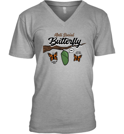 Anti Social Butterfly V Neck T Shirt