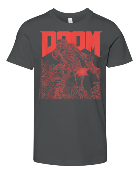 Doom Red Sketched Cover Art Retro Video Game Premium Youth T Shirt