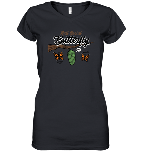 Anti Social Butterfly Women039S V Neck T Shirt