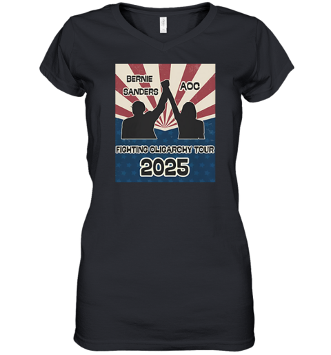 Bernie Sanders Aoc Fighting Oligarchy Tour Women039S V Neck T Shirt