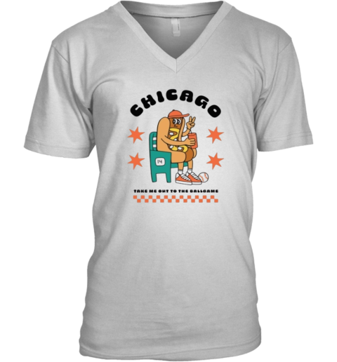 Chicago Hot Dog Mascot Take Me Out To The Ballgame V Neck T Shirt