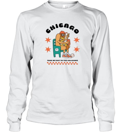 Chicago Hot Dog Mascot Take Me Out To The Ballgame Long Sleeve T Shirt