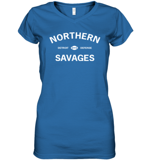 Dan Campbell Northern Savages Detroit Defense Women039S V Neck T Shirt