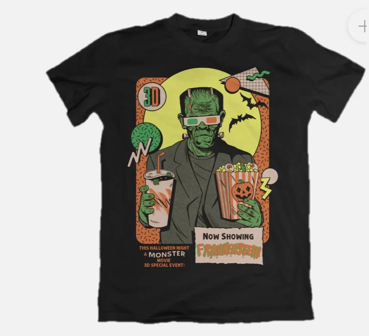 Frankenstein Halloween T-shirt 3d Glasses Popcorn Soda Retro Horror Movie Tee M