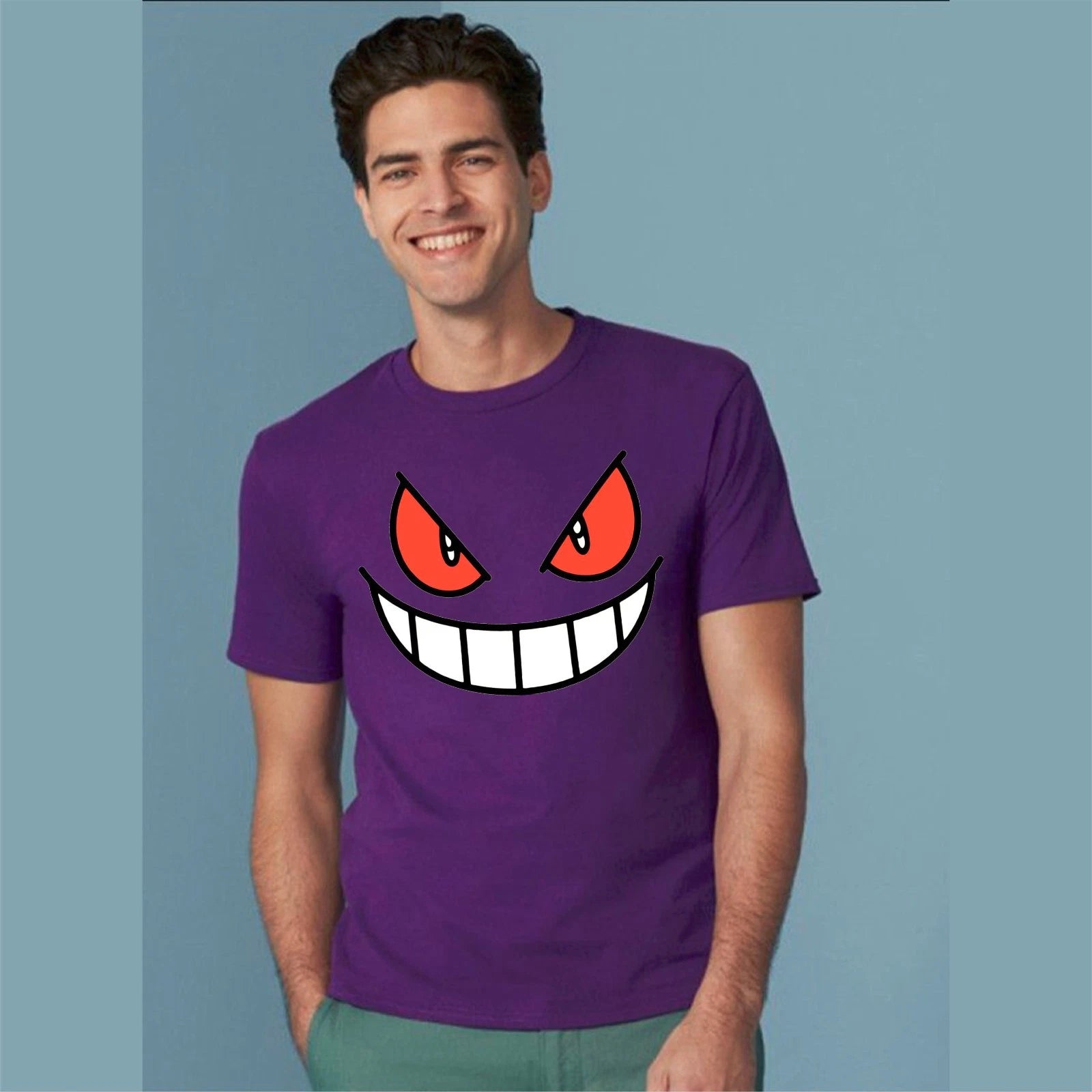 Gengar Face Style Inspired T-shirt Tv Show Catchem 100% Cotton Kids Adults Tee