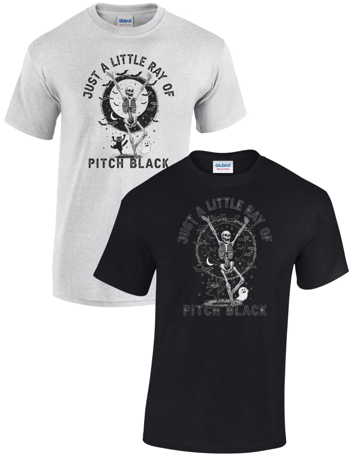 Halloween 'just A Little Ray Of Pitch Black' Printed T-shirt Skeleton Uk Seller