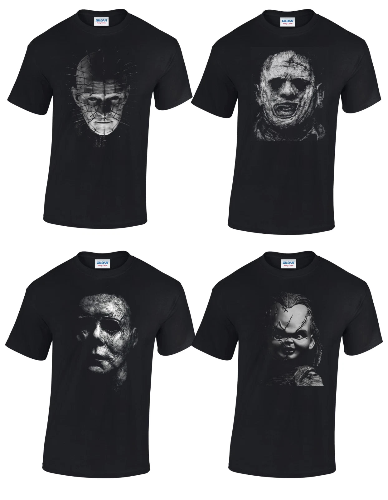 Halloween Horror Printed T-shirt Black Pinhead Freddy Jason It Chucky